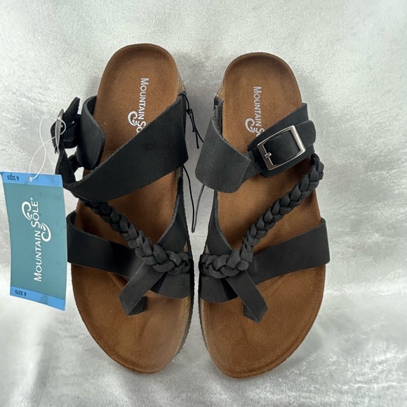 Mountain Sole Shoes - Mountain Sole Black Leather Sandals Woman’s Size 9